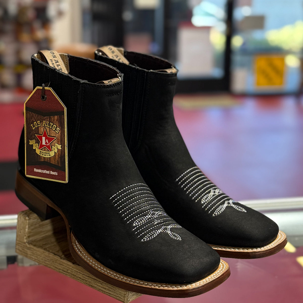 Los Altos short Chelsea black square toe boots.