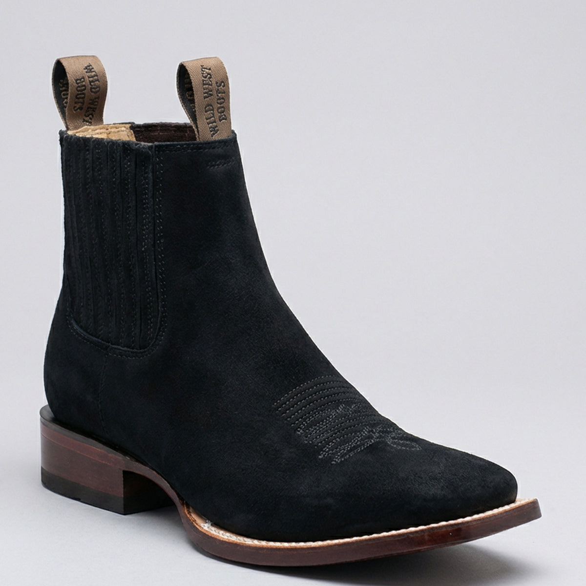 Wild West Men's Nubuck Black Square Toe Short Cowboy Boot