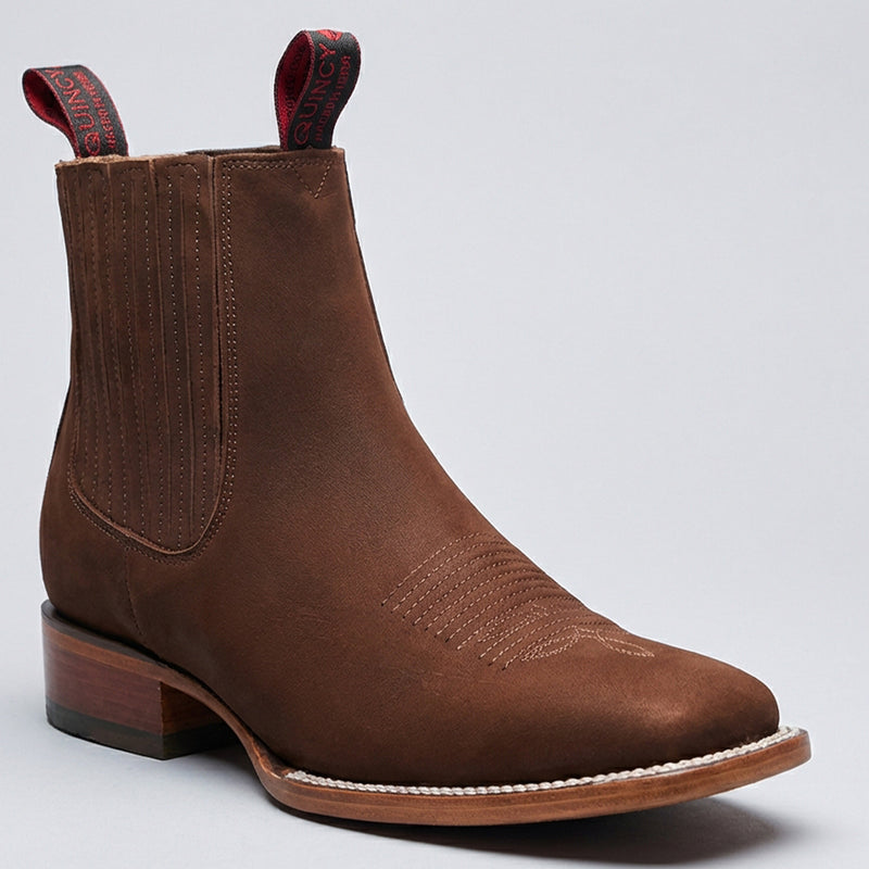 Quincy Men's Nubuck Brown Square Toe Chelsea Boot.