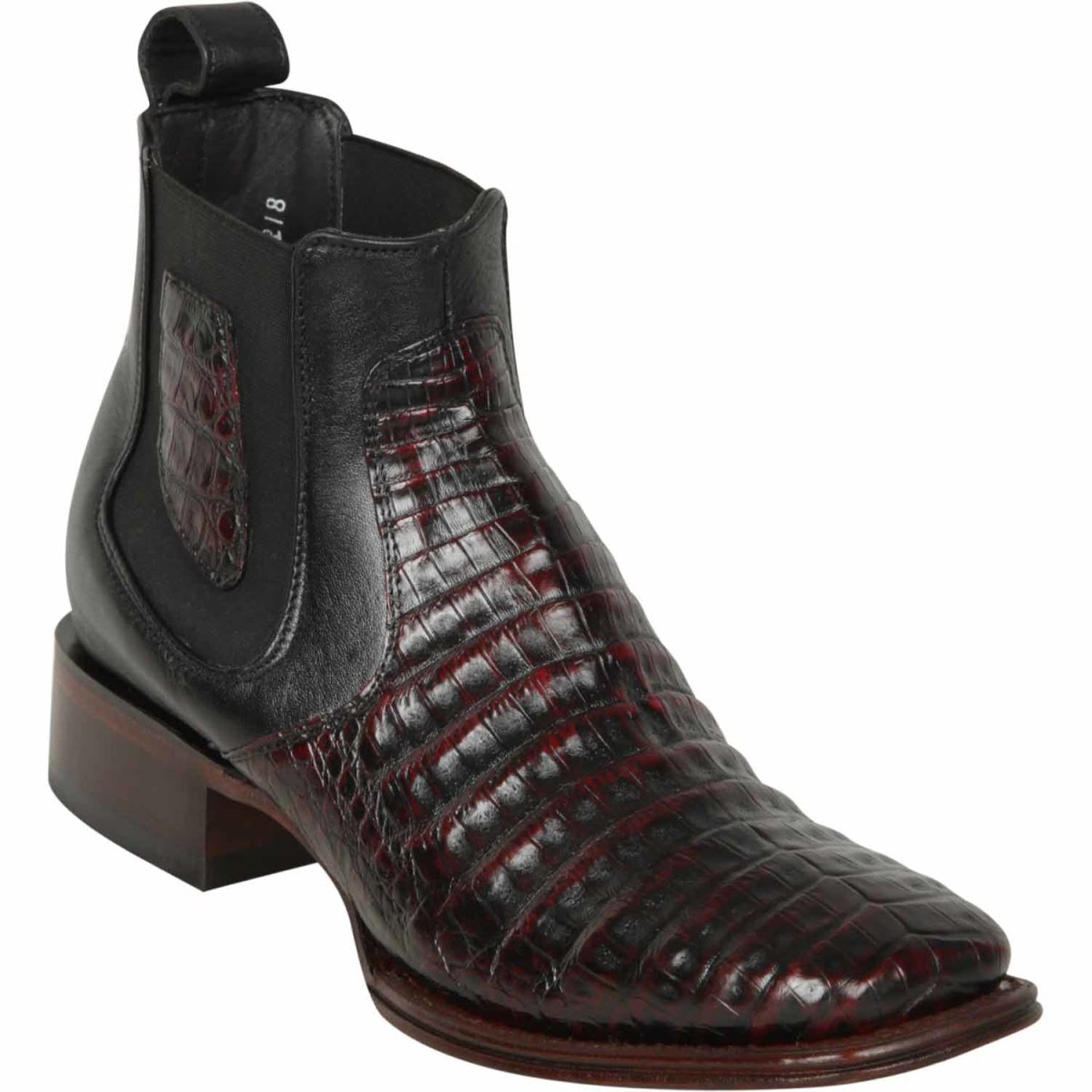Short Square Toe Caiman Boot Black Cherry