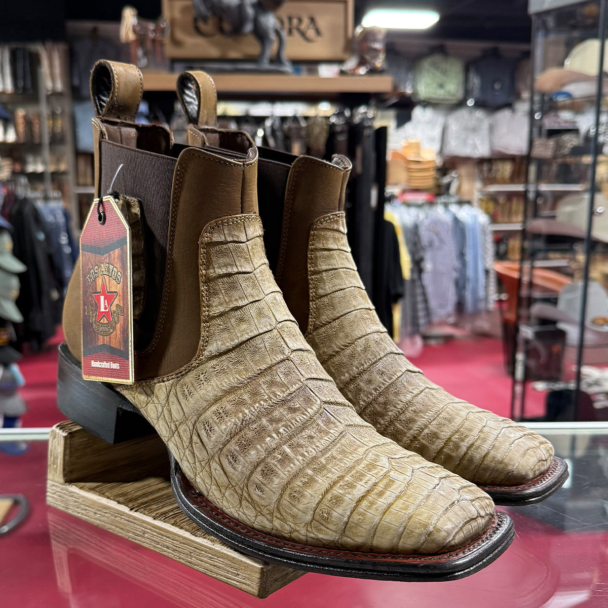Los Altos Square Toe Caiman Boots Sahara Stone