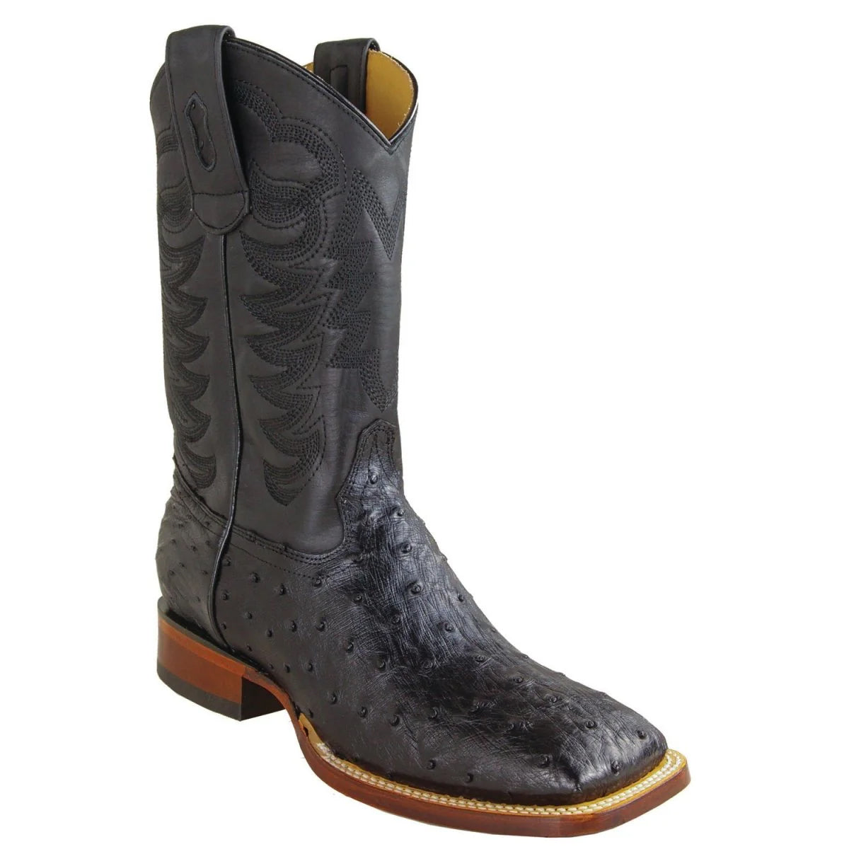 Los Altos Black Ostrich Extra Wide Square Toe Cowboy Boot