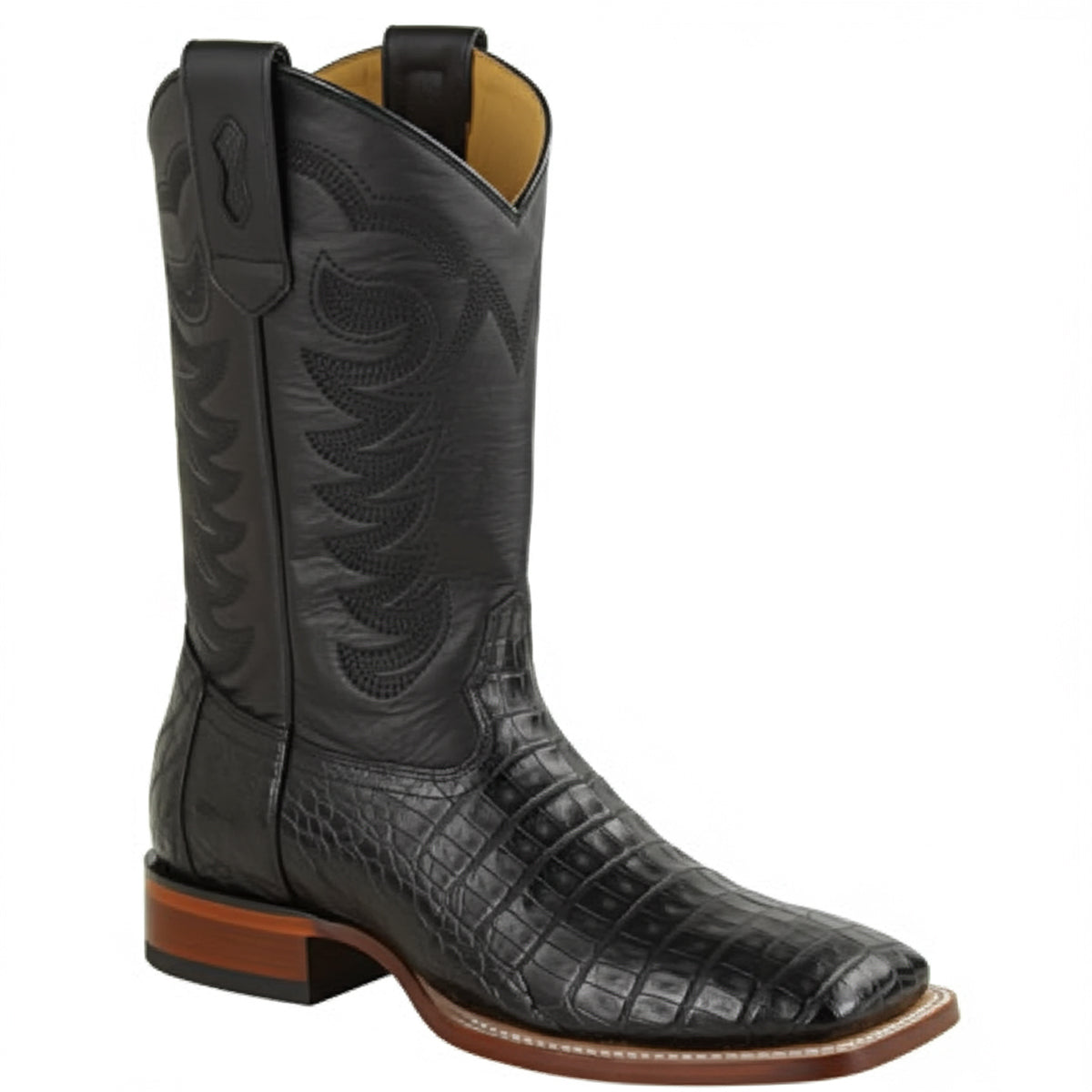 Los Altos Black Caiman Extra Wide Square Toe Boot