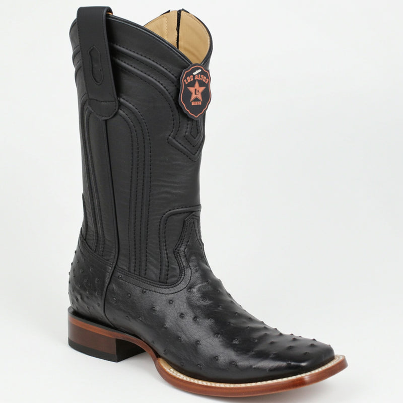 Los Altos Men's Black Ostrich Zipper Square Toe Cowboy Boot