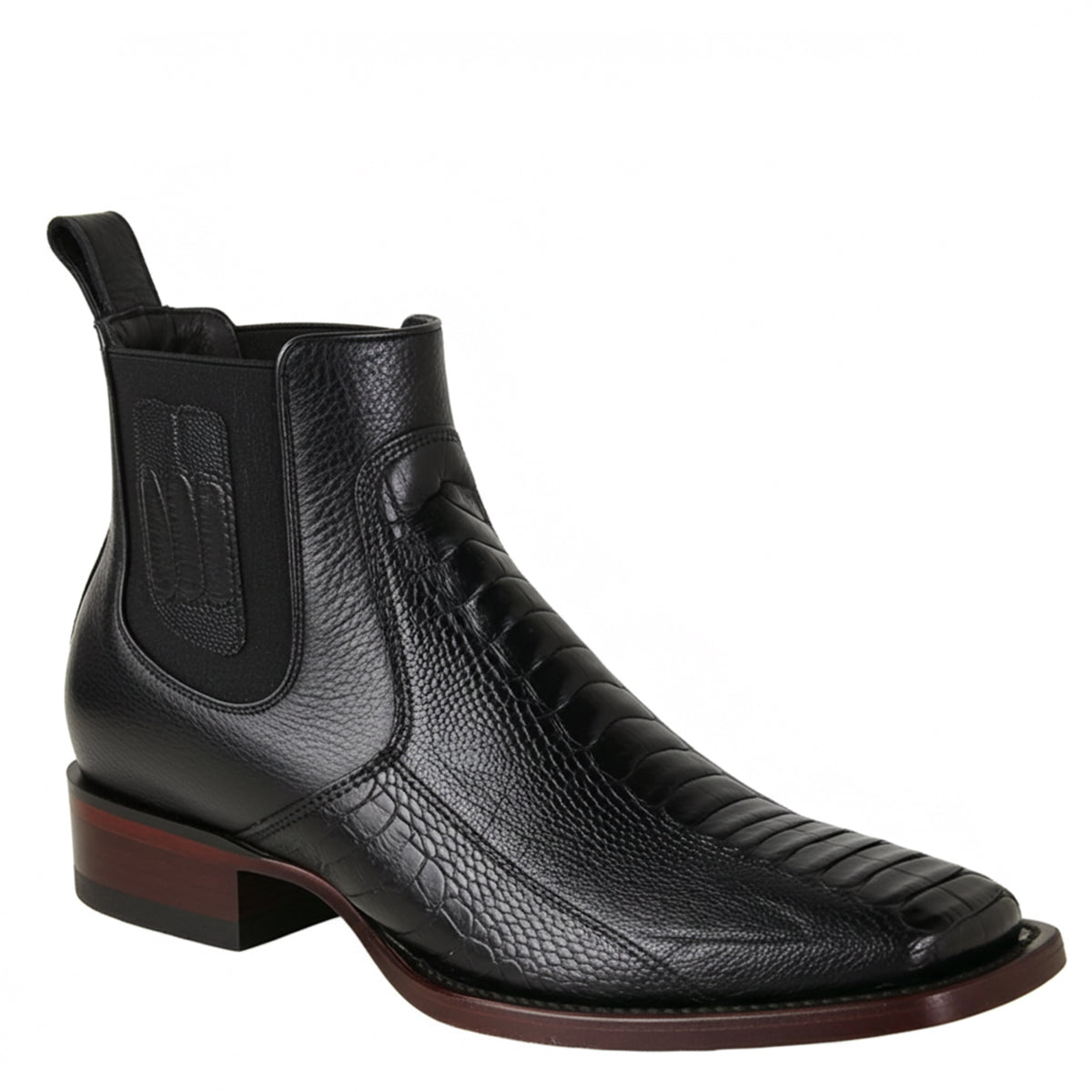 Los Altos Short Black Ostrich Leg Boots Square Toe display picture 1