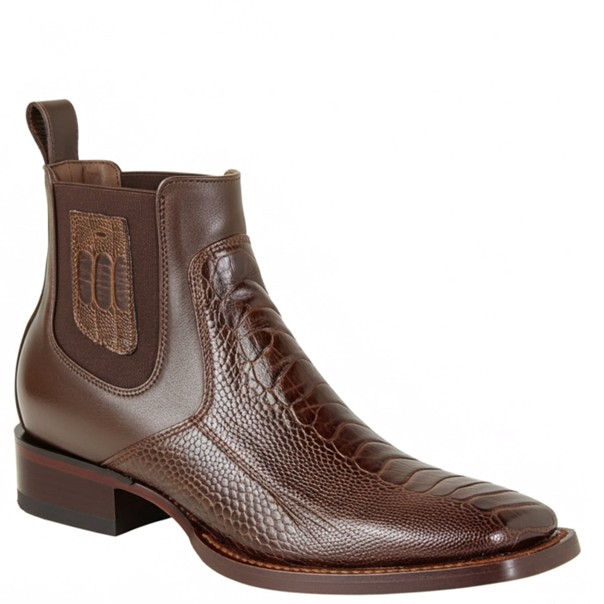 Los Altos Short Brown Square Toe Ostrich Leg Boot