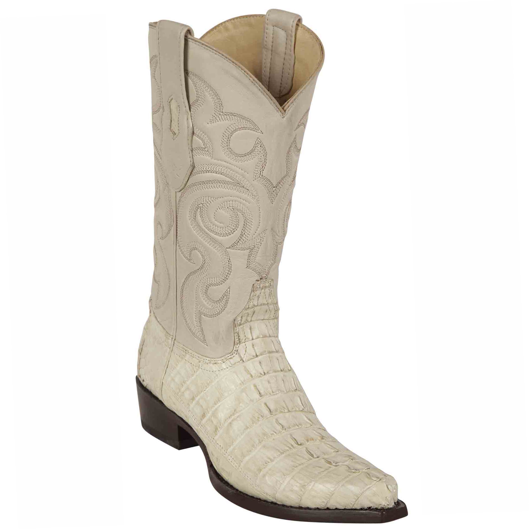 Mens Snip Toe Crocodile Boots Winter-White - Los Altos Boots