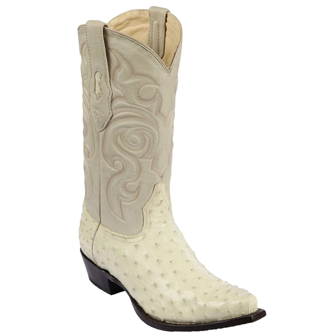 Los Altos Men's Winter White Full Quill Ostrich Snip Toe Western Boots 8.5 / EE / Winter White