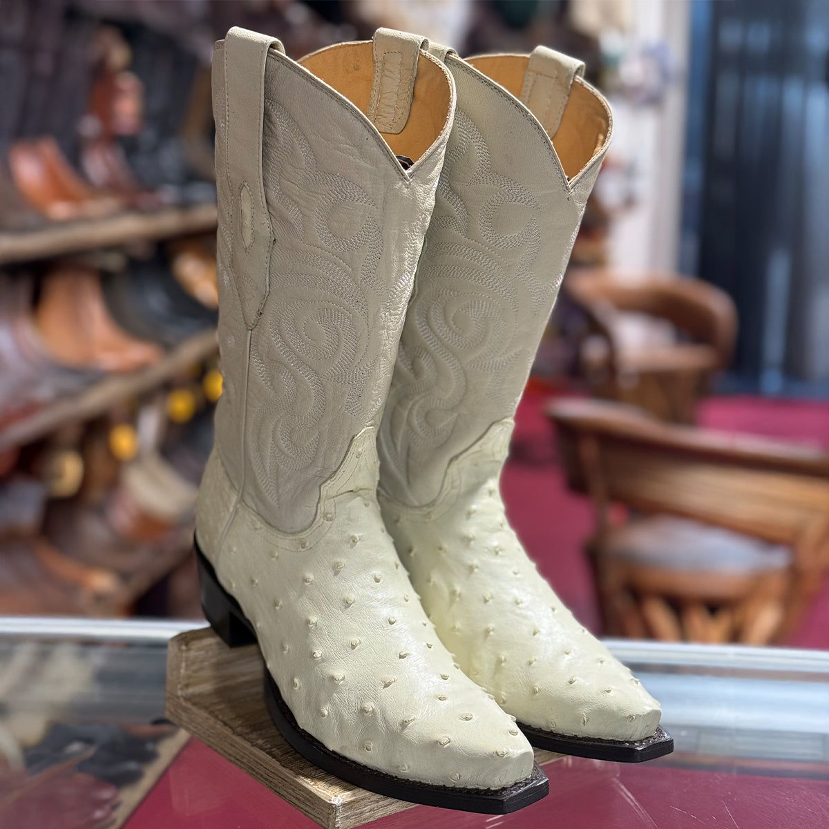 Los Altos Winter White Ostrich Western Boots Snip Toe