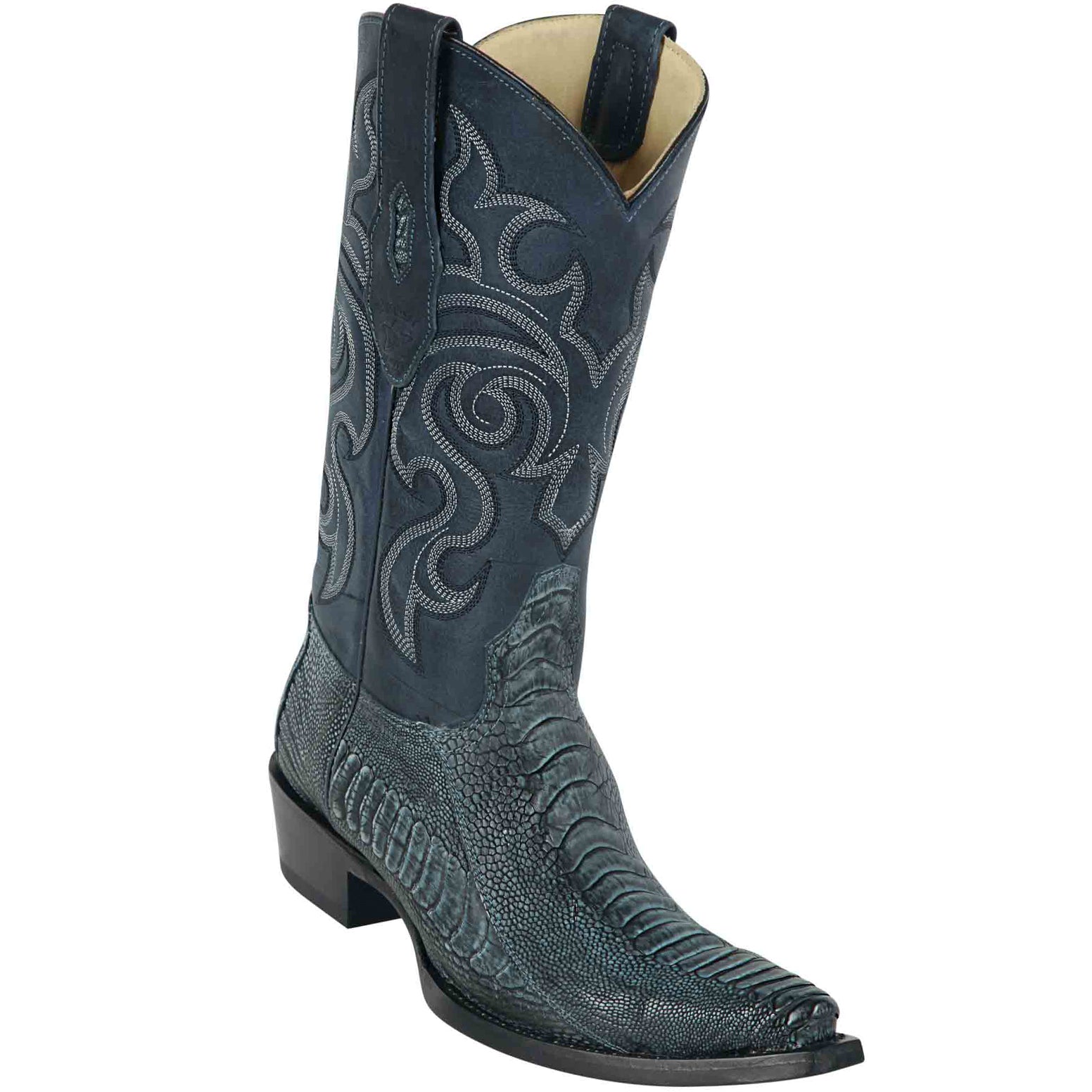 Ostrich Leg Blue Cowboy Boots Snip Toe - Los Altos Boots