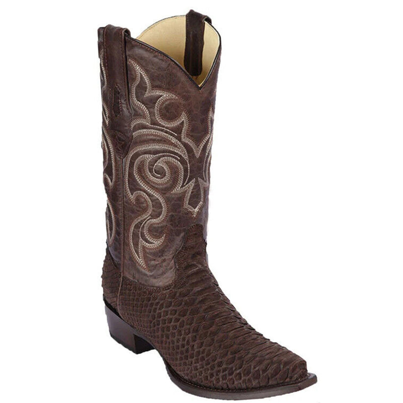 Los Altos Men's Brown Snakeskin Western Boot Snip Toe