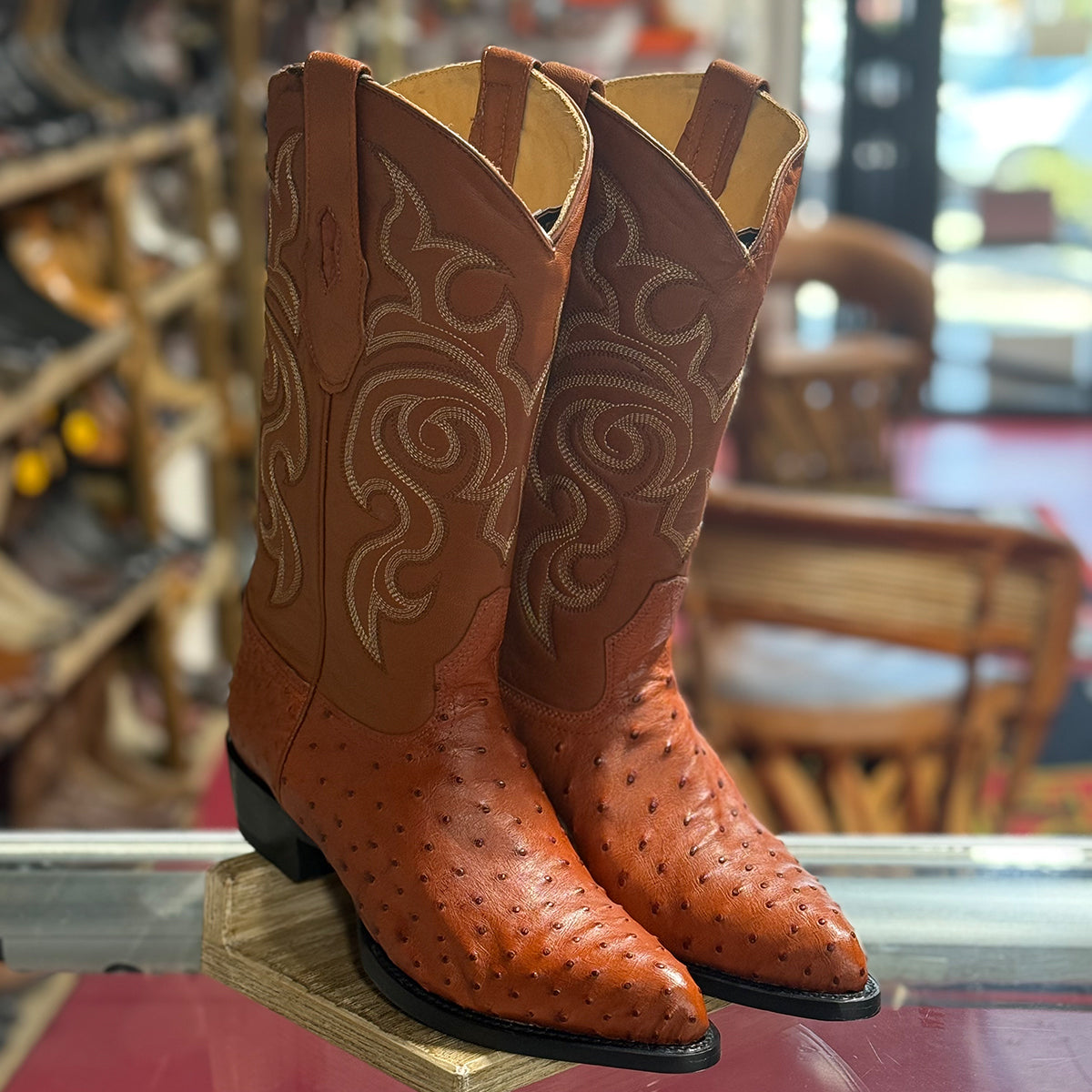 Los Altos Cognac Ostrich Cowboy Boots j-toe