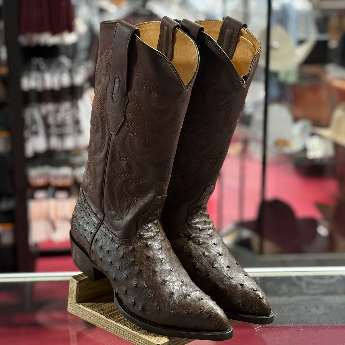 Los Altos brown ostrich cowboy boots j-toe