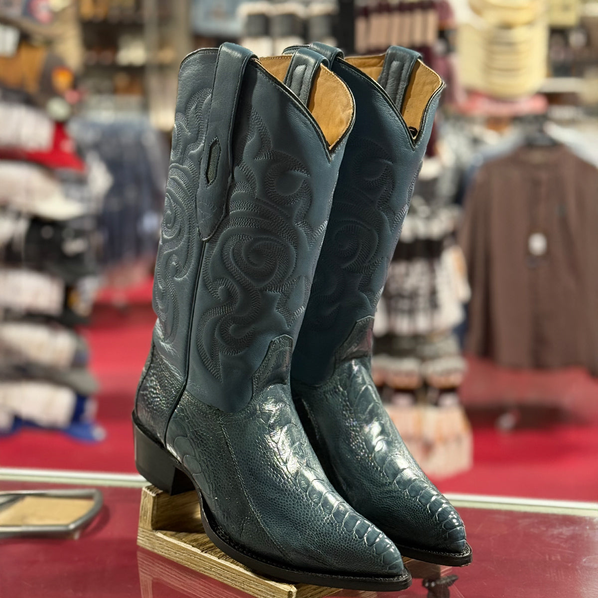 Los Altos Blue Ostrich Cowboy Boots J-toe