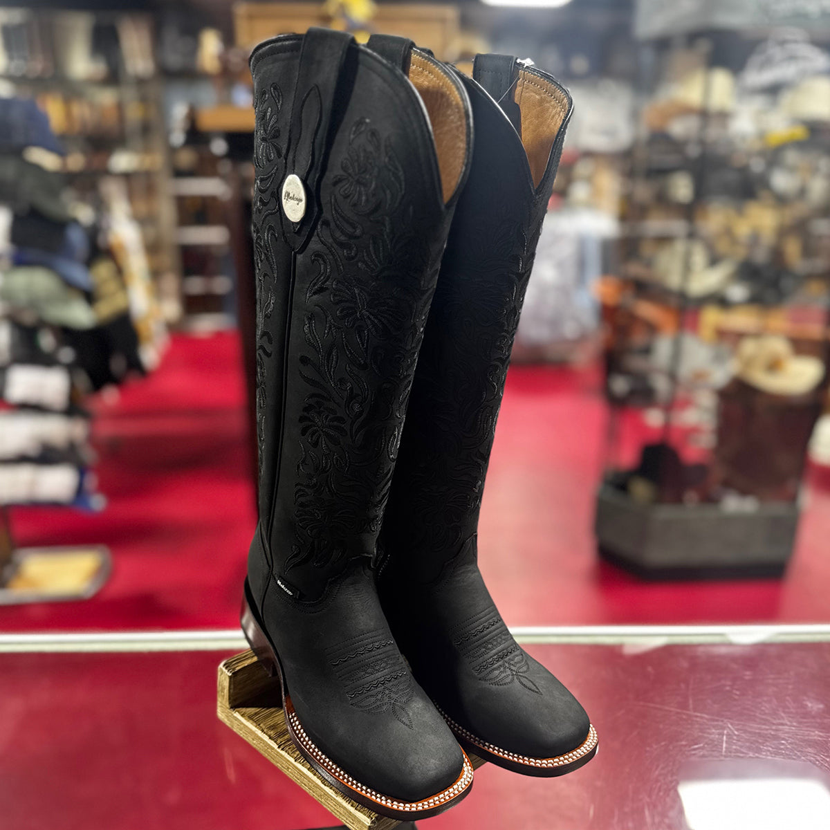 Abolengo Valencia Crazy Black Square Toe Cowgirl Boots