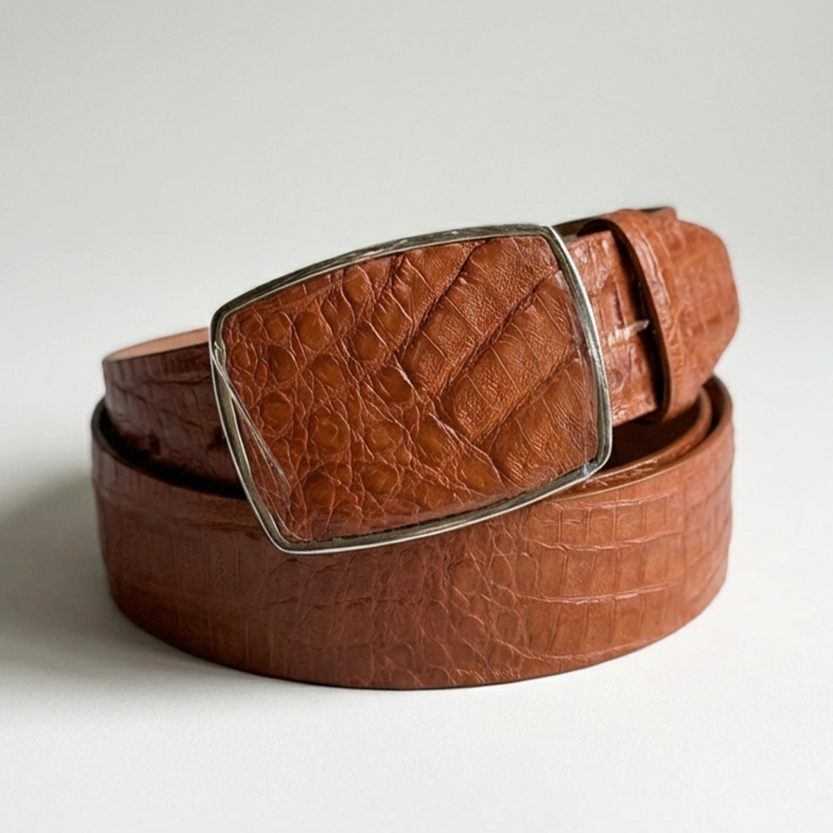 Genuine caiman belly western belt cognac color.
