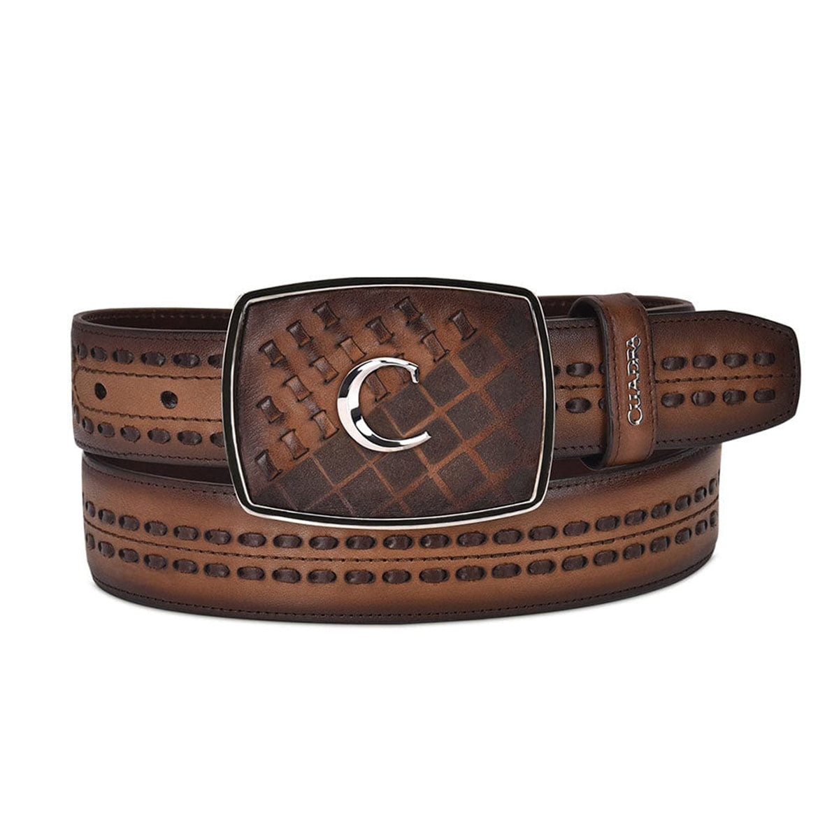 Cuadra Men's Maple Brown Engraved Leather Western Belt - BC243