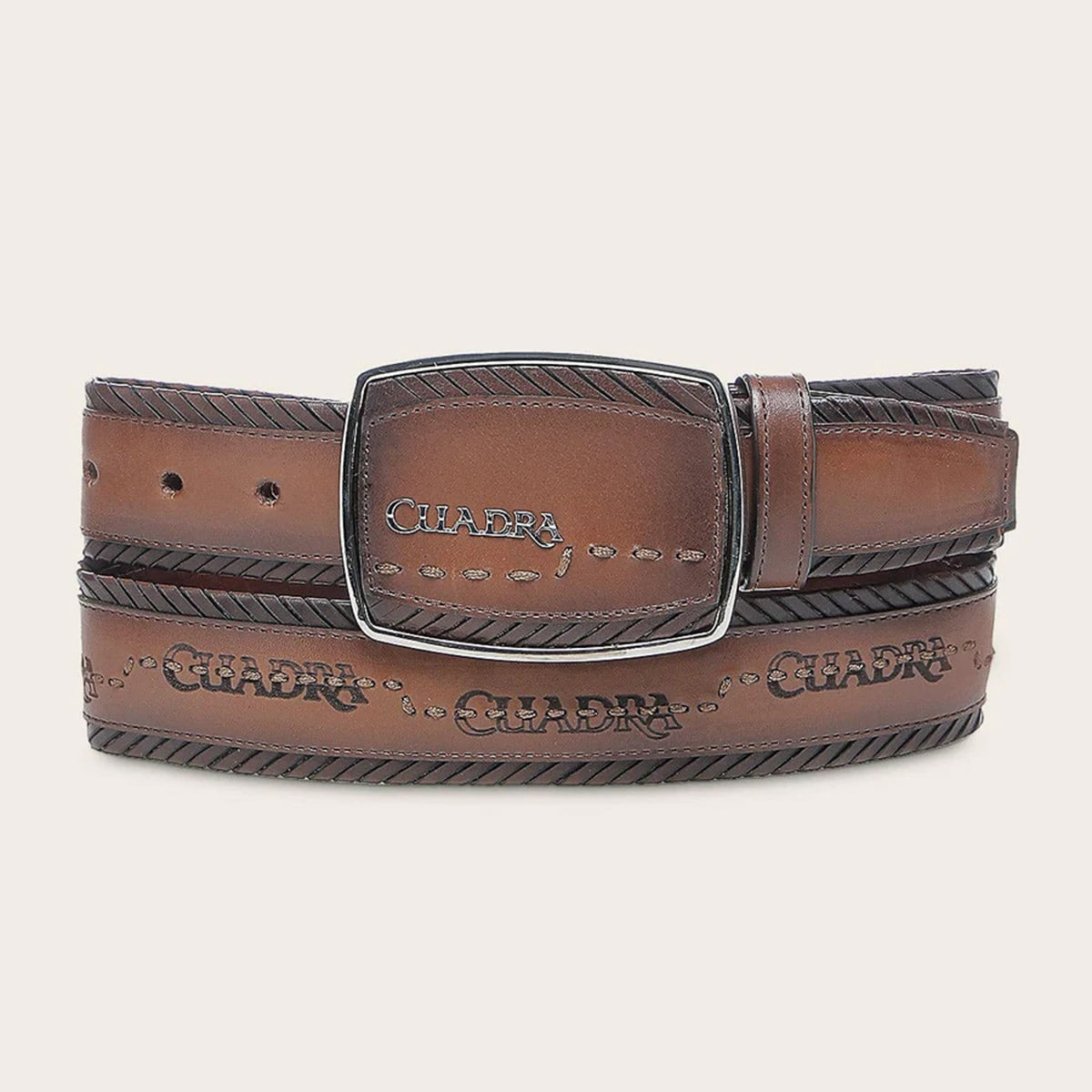 Cuadra Men's Brown Engraved Leather Western Belt - BC403
