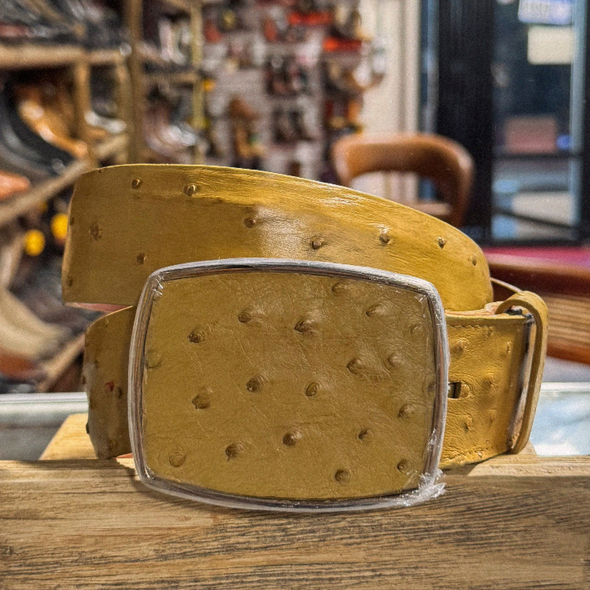 Vintage Gold and Tan Western Ostrich Leather Women\'s Belt Ostrich Tapered Tab Belt | Stetson main image 3