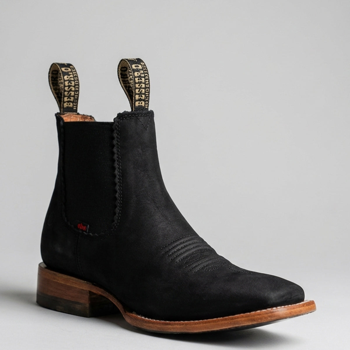 Besserro women's black Chelsea square toe western boot.