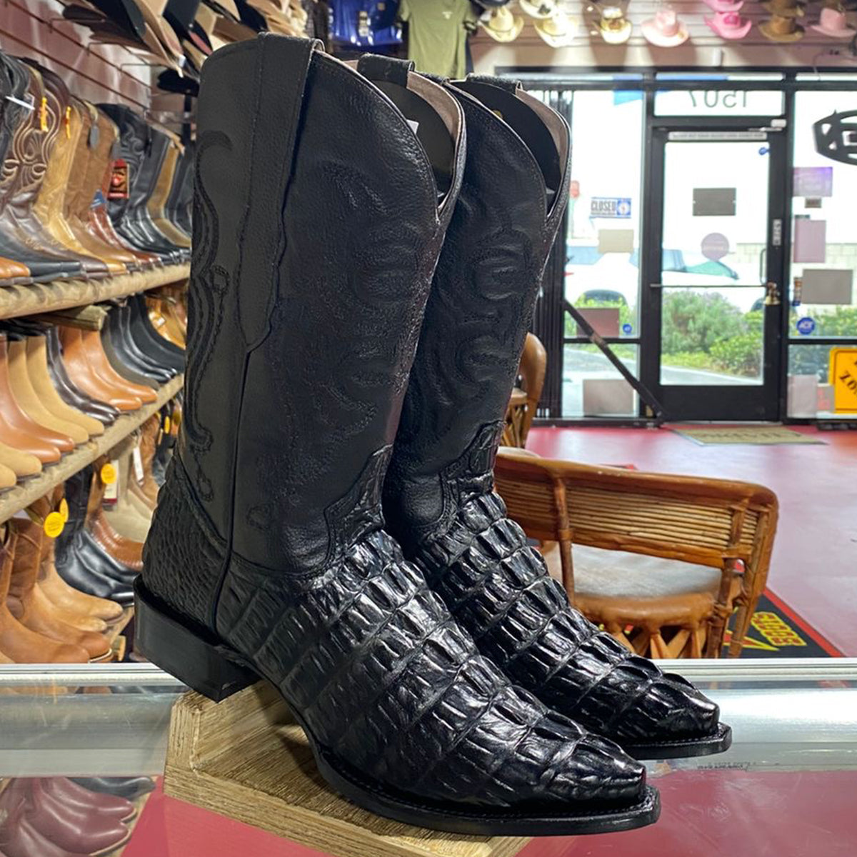 El General Black Crocodile Print Cowboy Boots