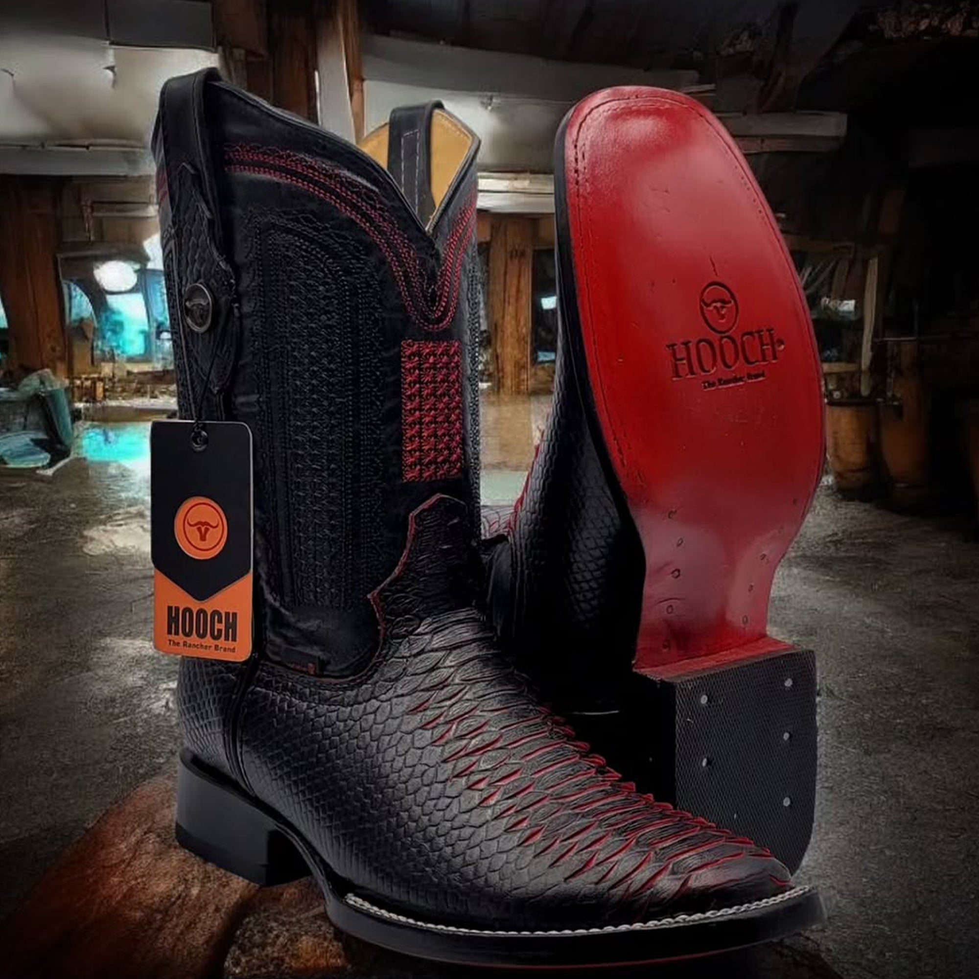 Litmus Black Snake Print Boot Square Toe