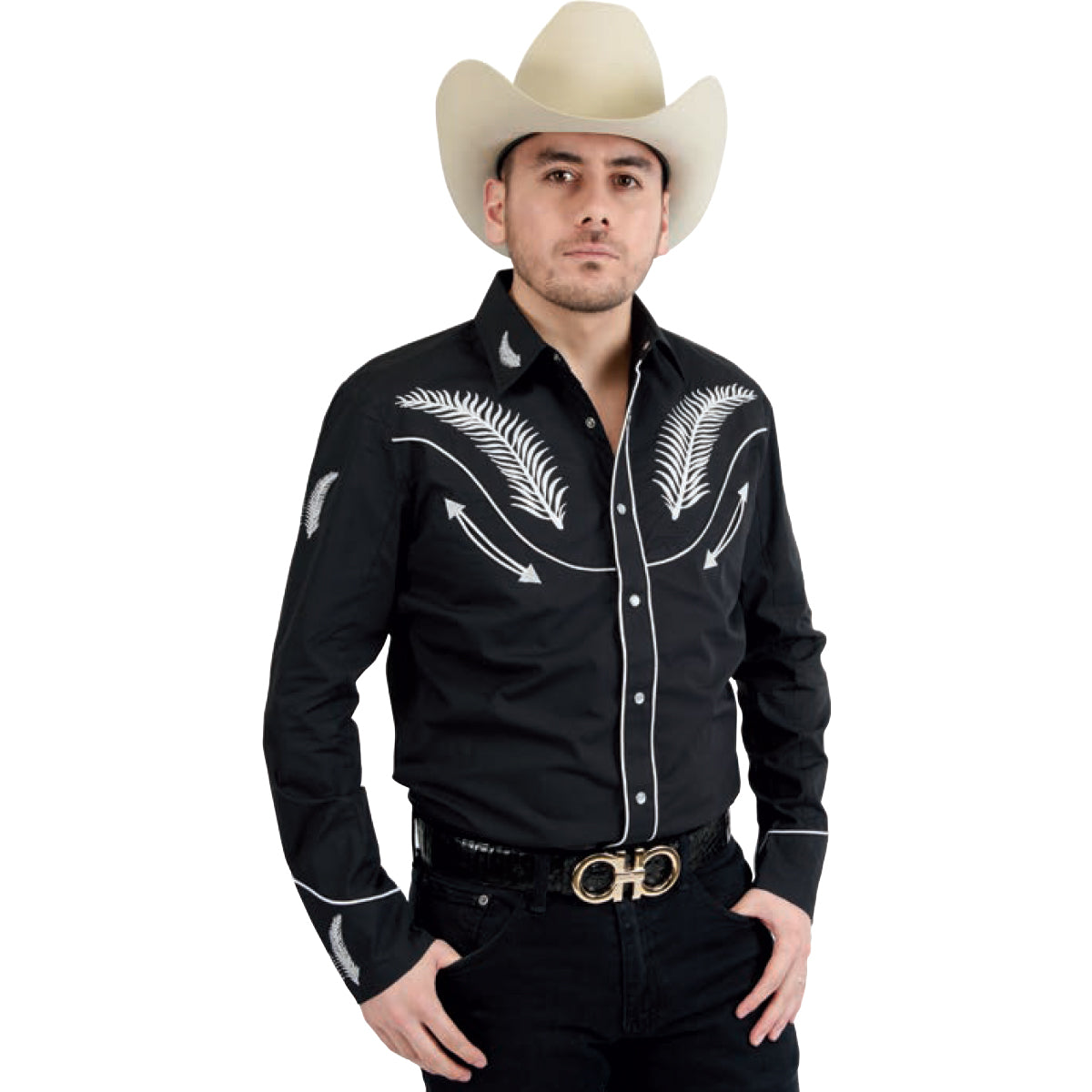 Black Western Shirts Feather Embroidered