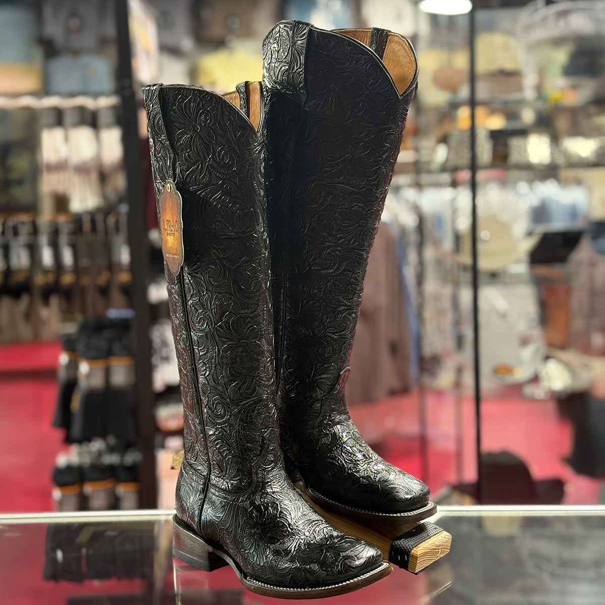 Lirac Black Tall Tooled Cowgirl Boots