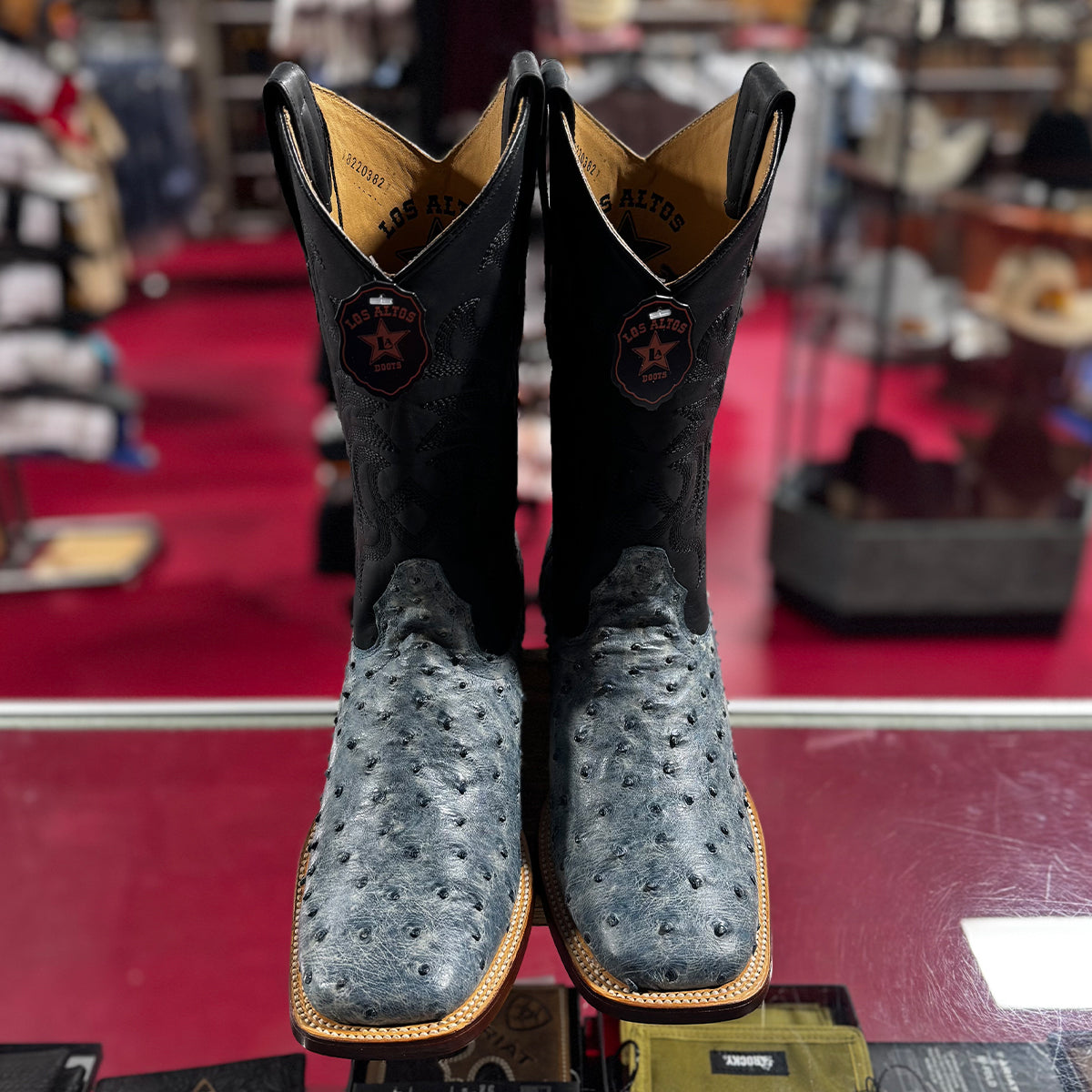 Los Altos blue ostrich square toe cowboy boots