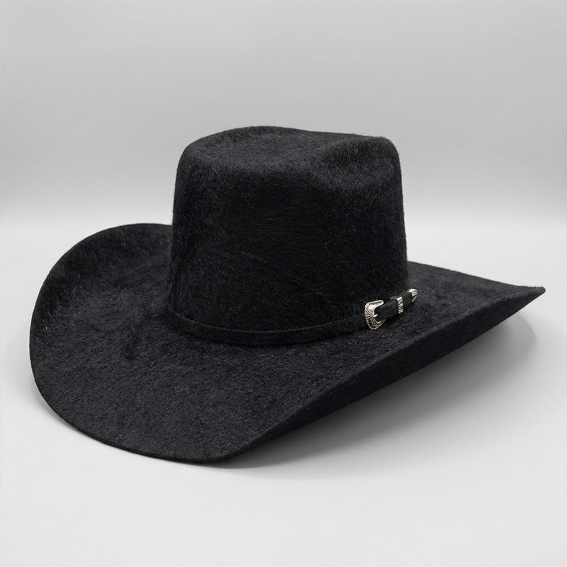 Cuernos Chuecos Grizzly 30X Brick Crown Black Felt Cowboy Hat