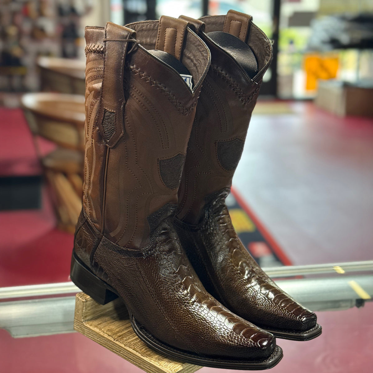 Brown Ostrich Leg Western Boots