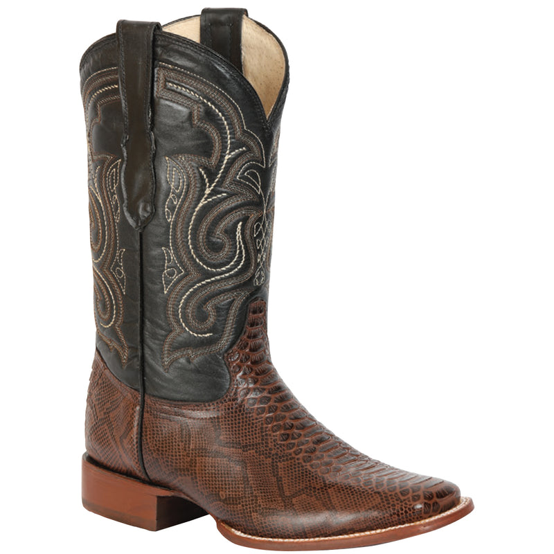Brown Snakeskin Print Square Toe Cowboy Boot