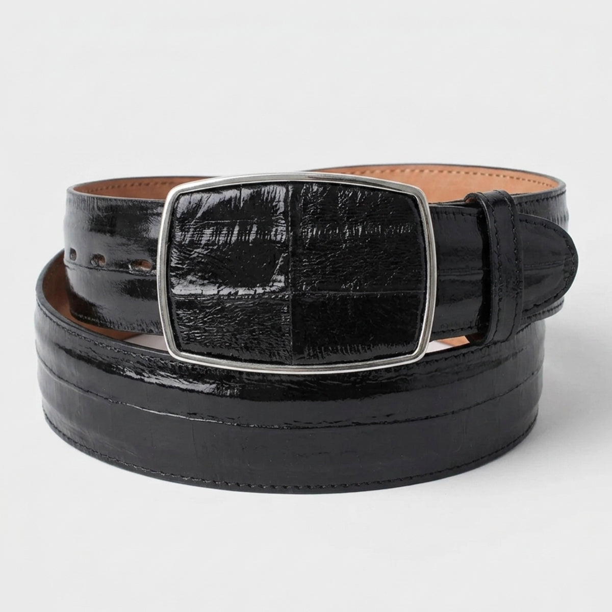 Men's Black Genuine Eel Skin Western Belt
