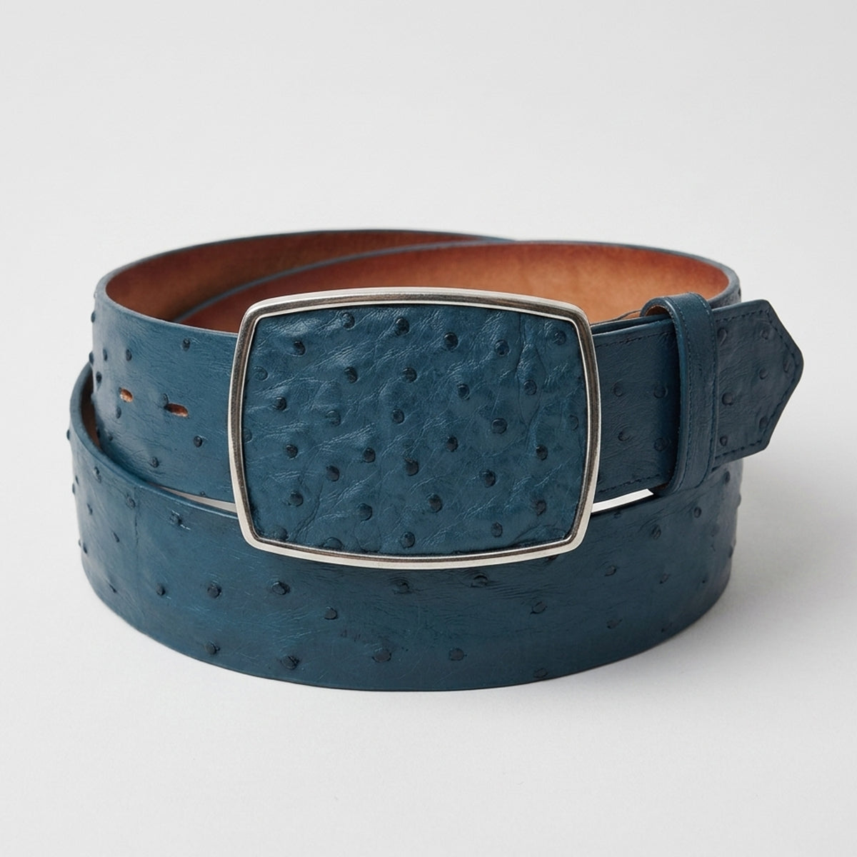 Los Altos Blue Ostrich Leather Western Belt with Buckle 40 / Blue Jean