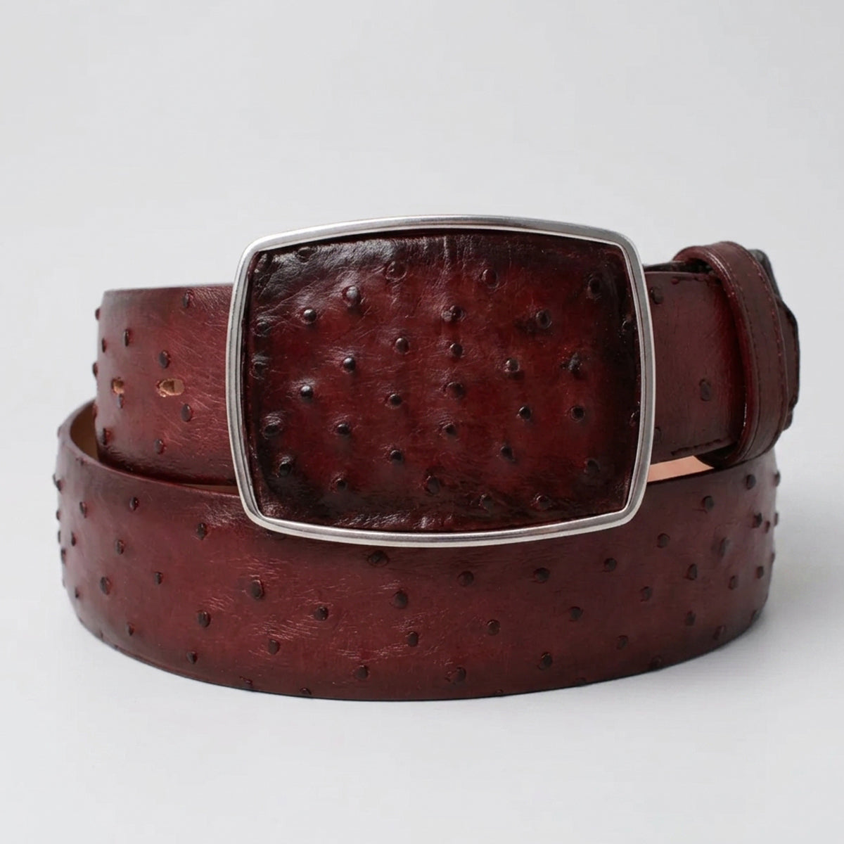 Men's Burnished Burgundy Full Quill Ostrich Belt