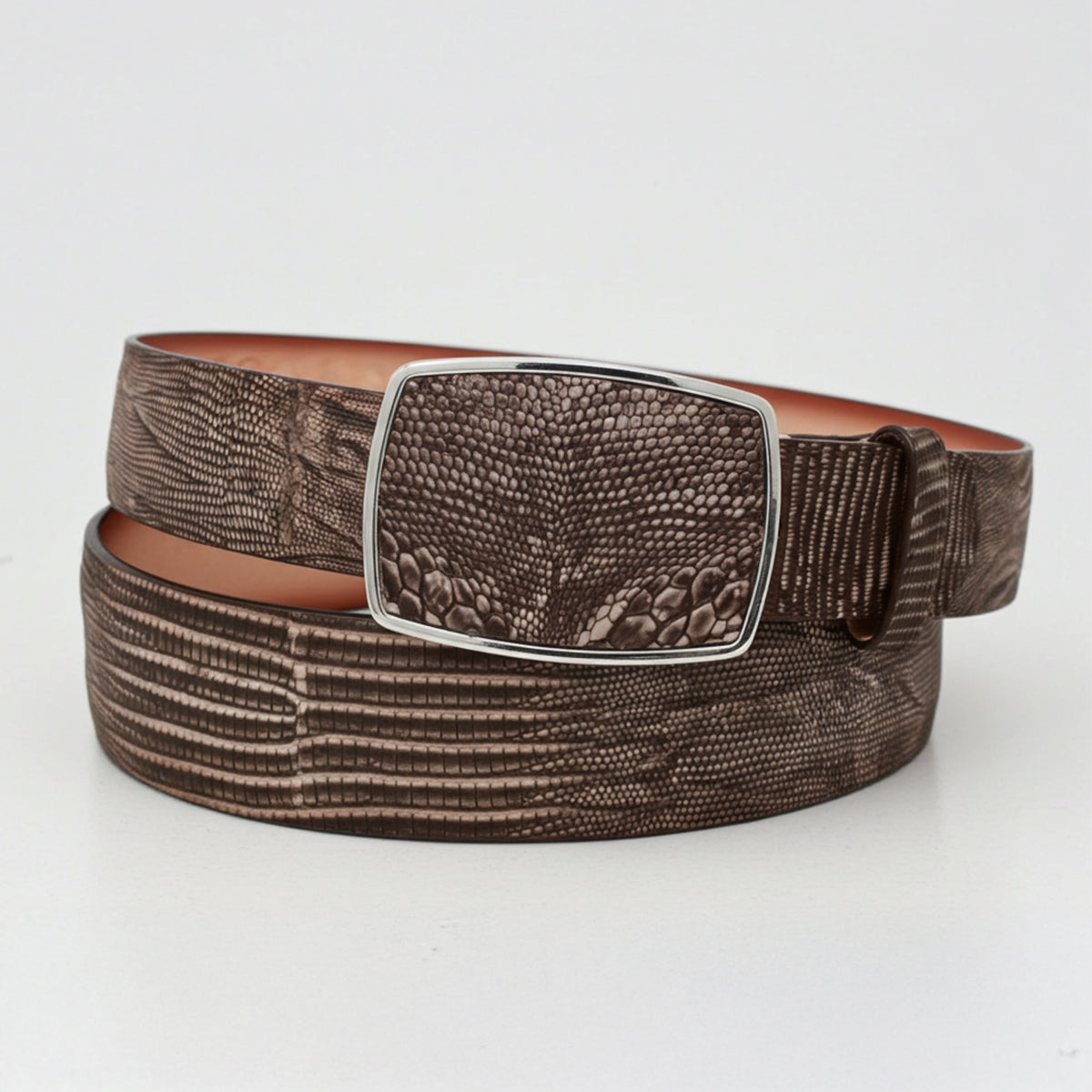 Sanded Brown Lizard Belt | Genuine Exotic Leather