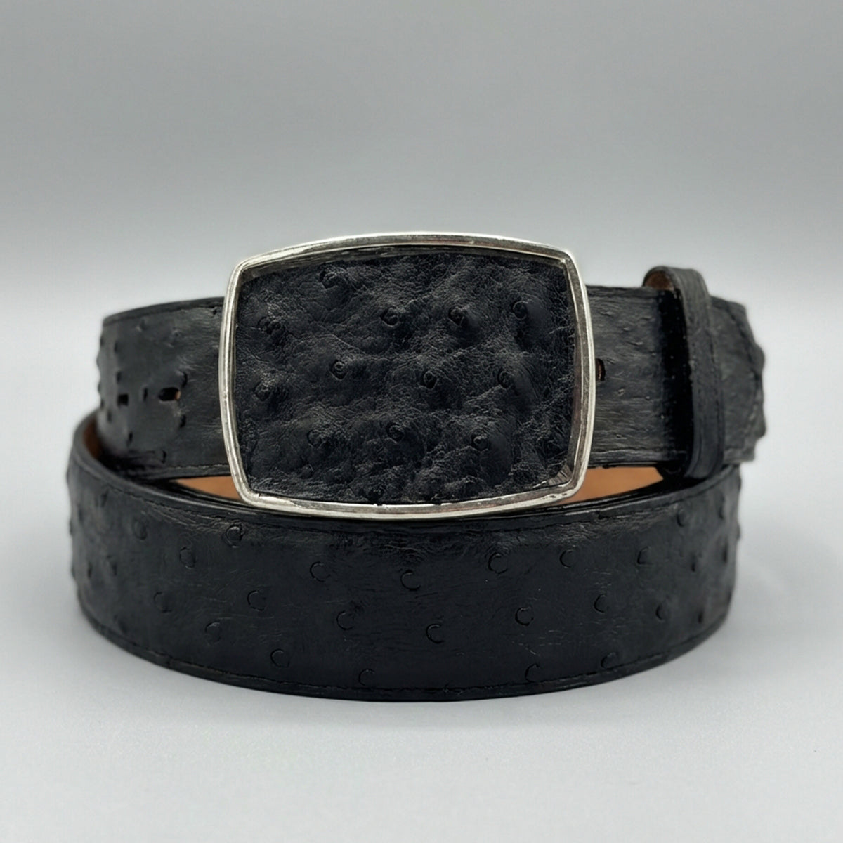 Los Altos Greasy Finish Black Ostrich Belt