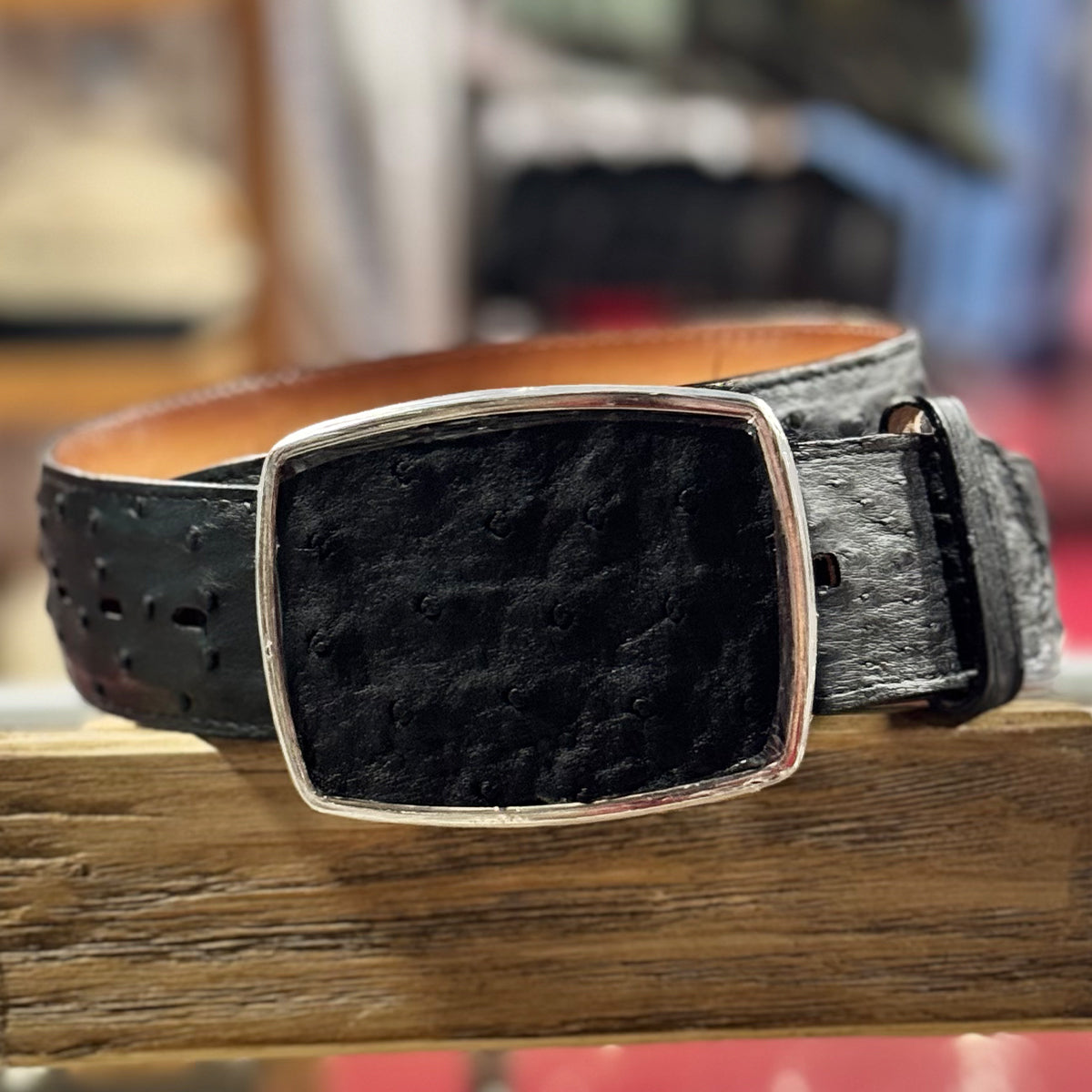 Los Altos Greasy Finish Black Ostrich Belt