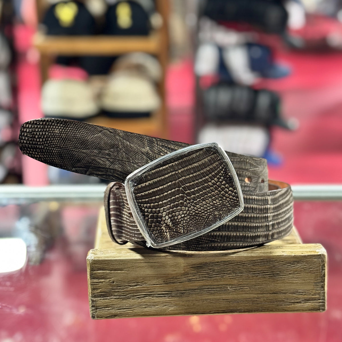 Los Altos sanded brown lizard teju western belt.