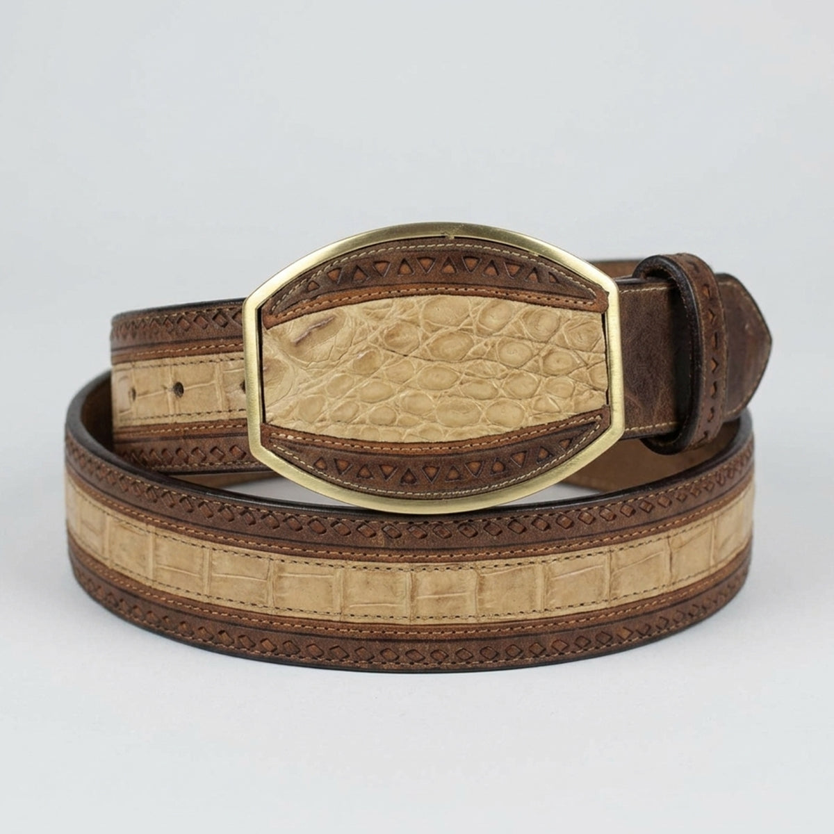 Men's Greasy Finish Honey Caiman Belly Laser Belt
