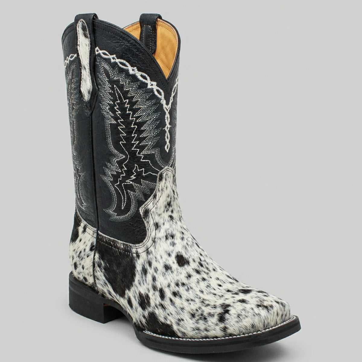Cow Print Square Toe Boots Men New 2024 Mens JH Cowhide (painted