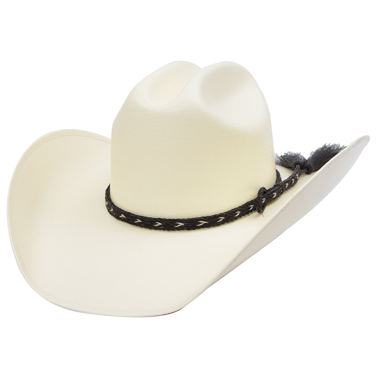 Tombstone Maverick 100x Shantung straw western hat with horse-braided hat band.