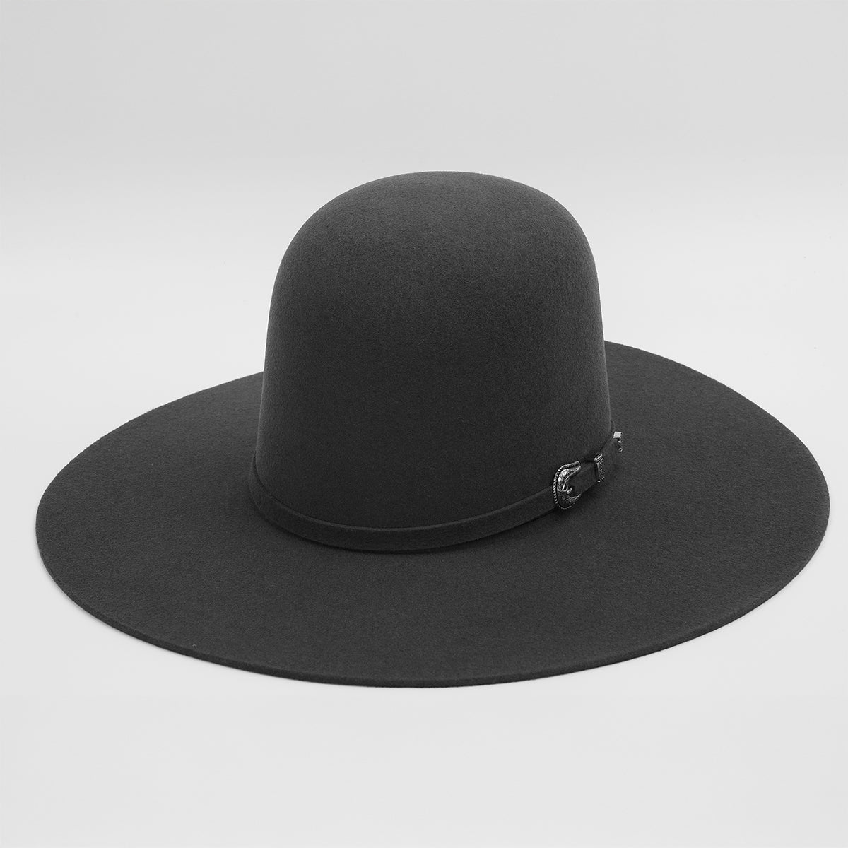 Cuernos Chuecos charcoal grey open crown felt cowboy hat.