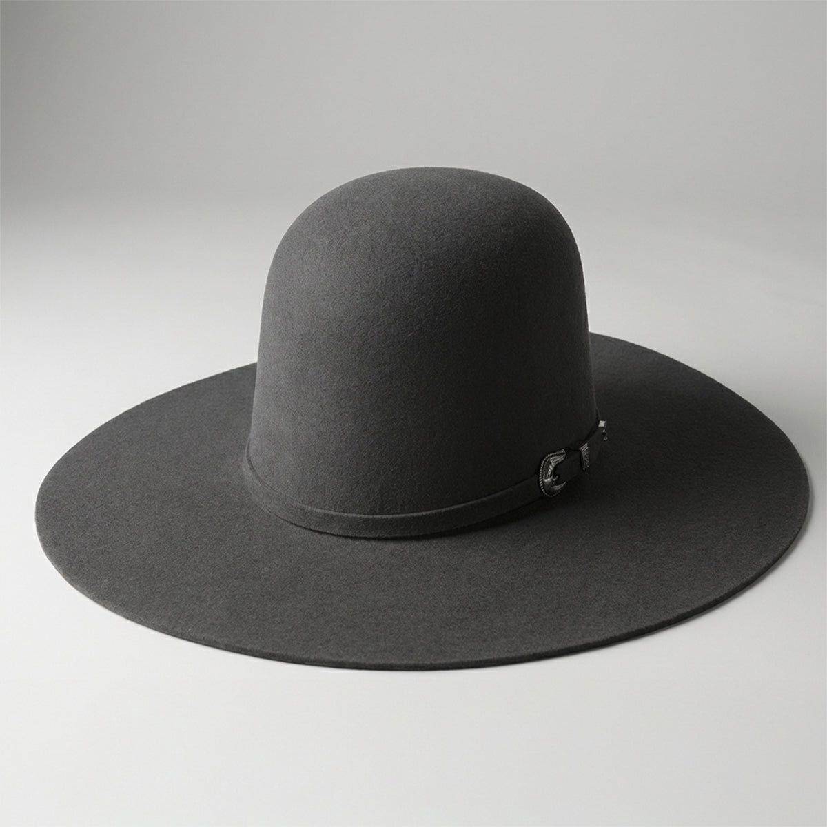Cuernos Chuecos charcoal grey open crown cowboy felt hat.