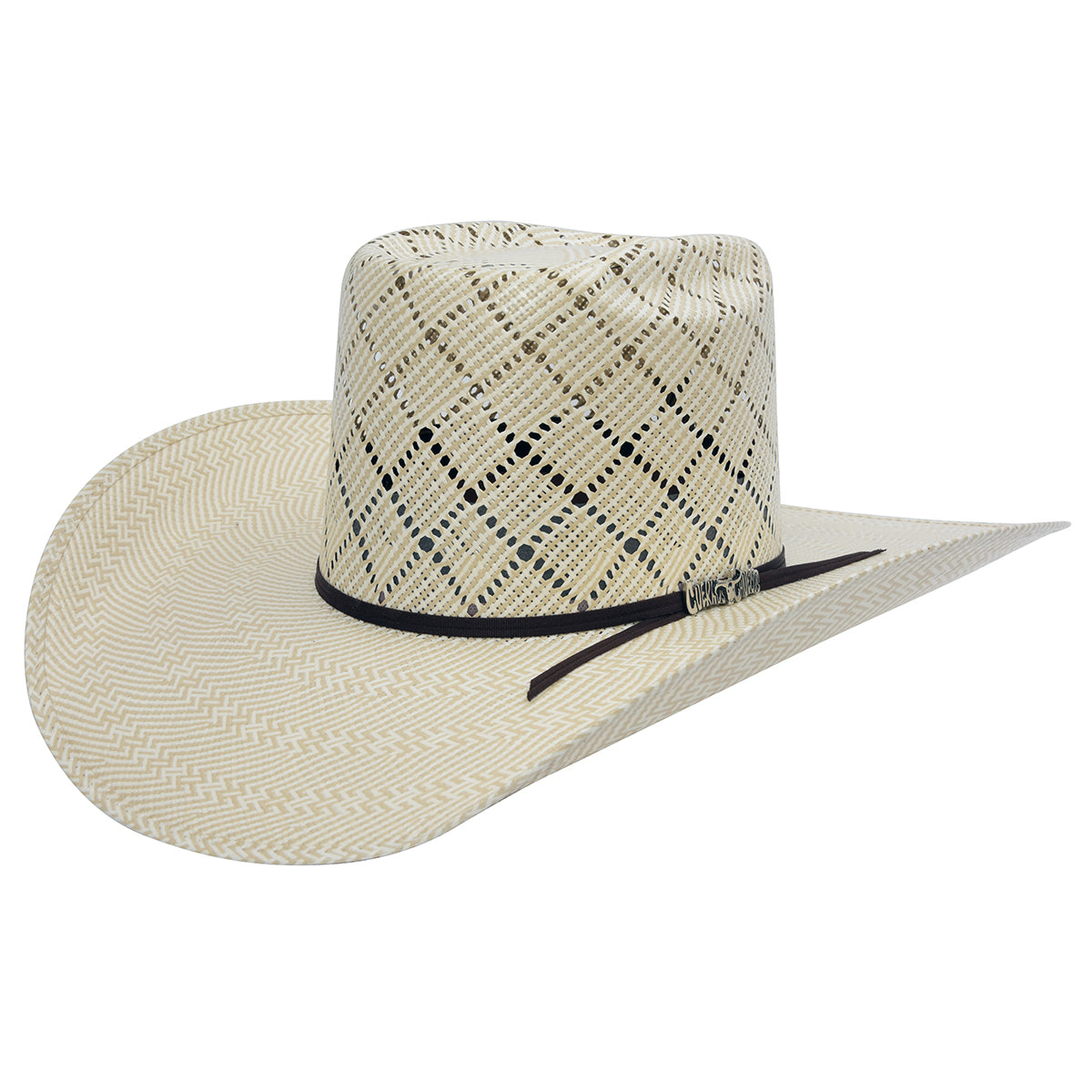 Cuernos Chuecos diamond pattern on brick crown straw cwestern hat.