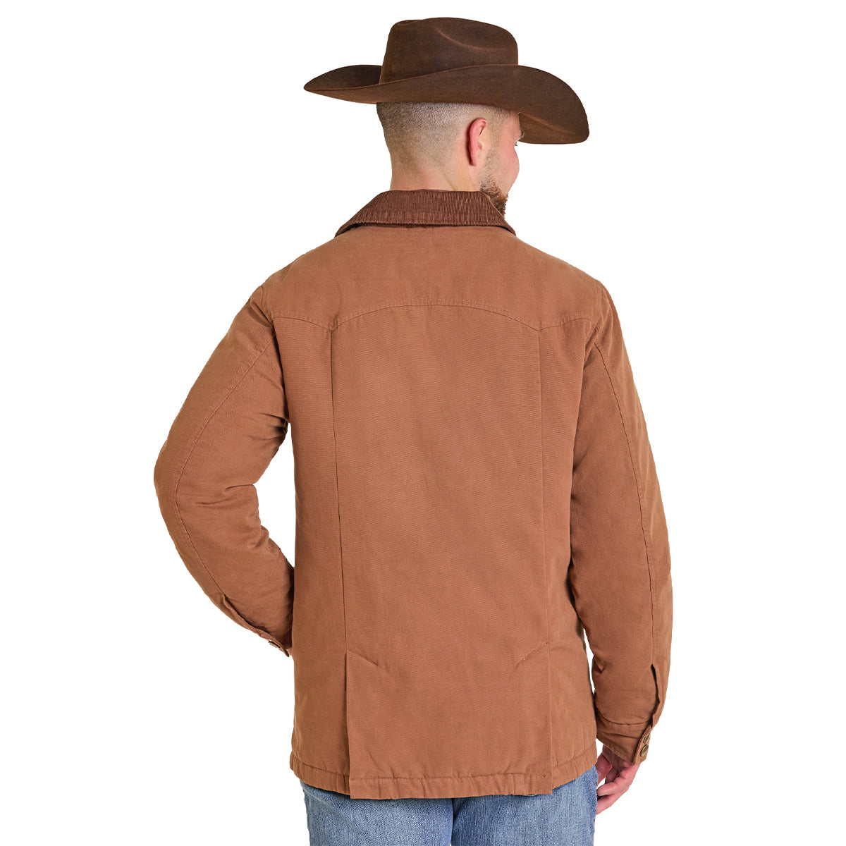 Back view of Washed Canvas With Corduroy Rancher Coat