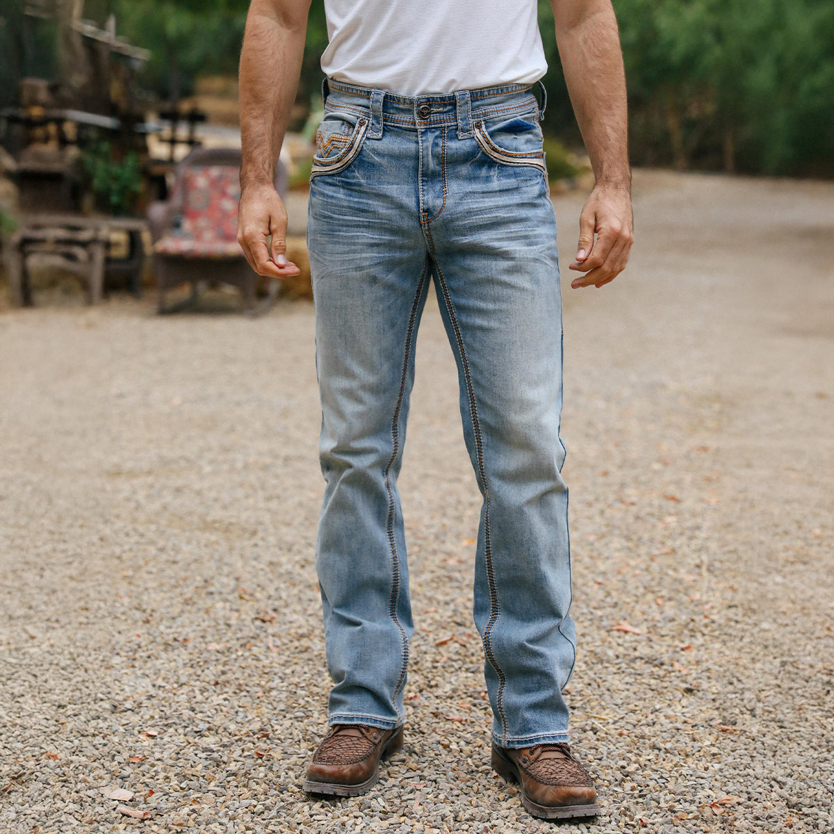 Men's Slim Boot Cut Jeans Light Blue