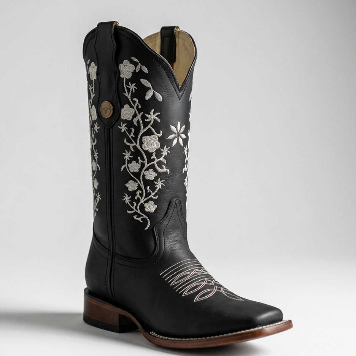 Women's Floral Embroidered Black Cowgirl Boots