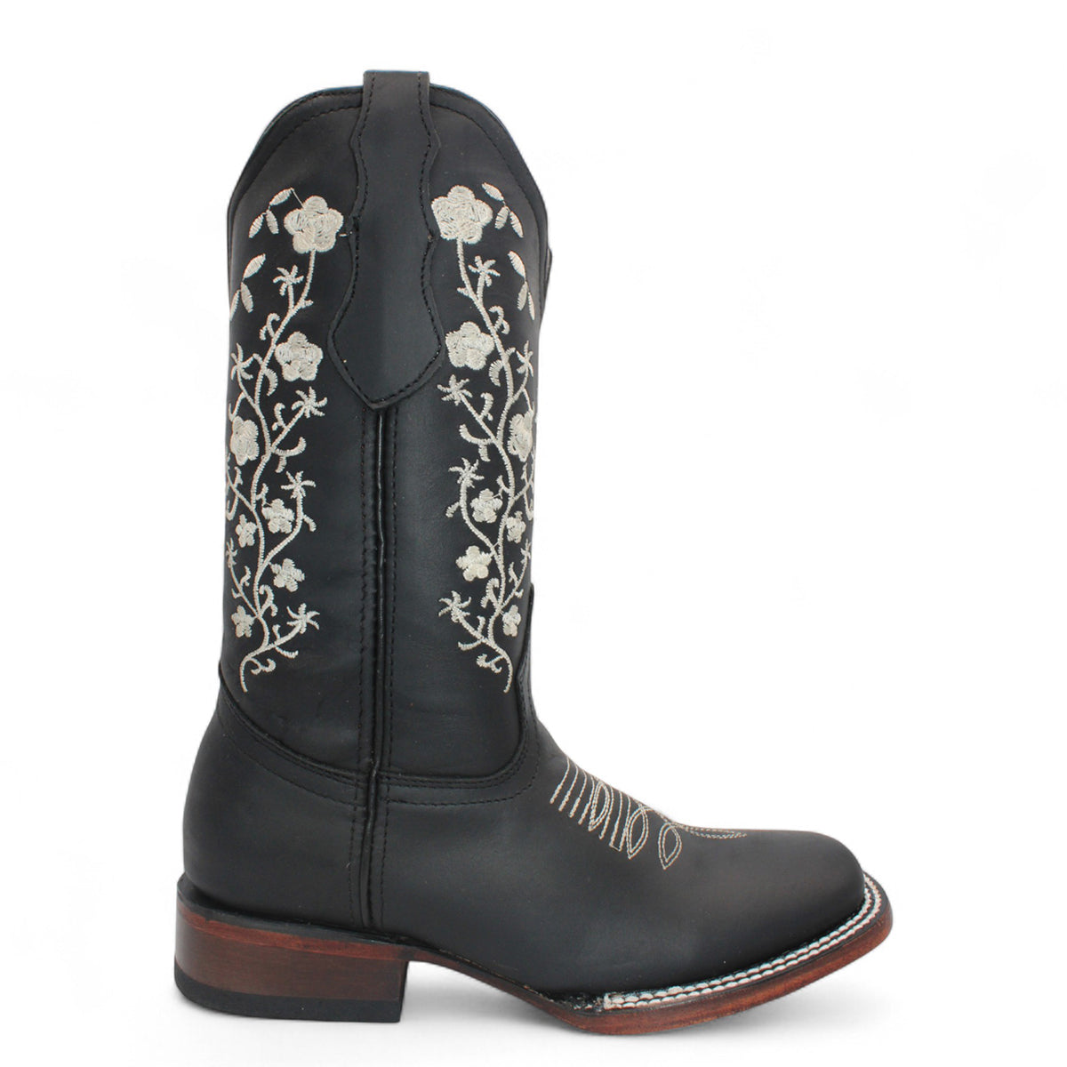 Side view of Hooch Flowered Black Square Toe Boot