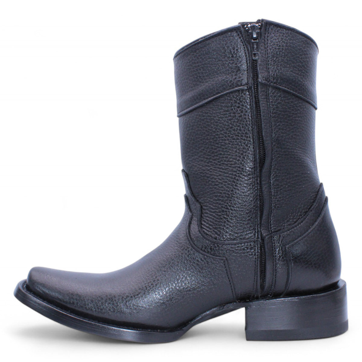 Zipper view of Hooch Black Semi Square Toe Boot